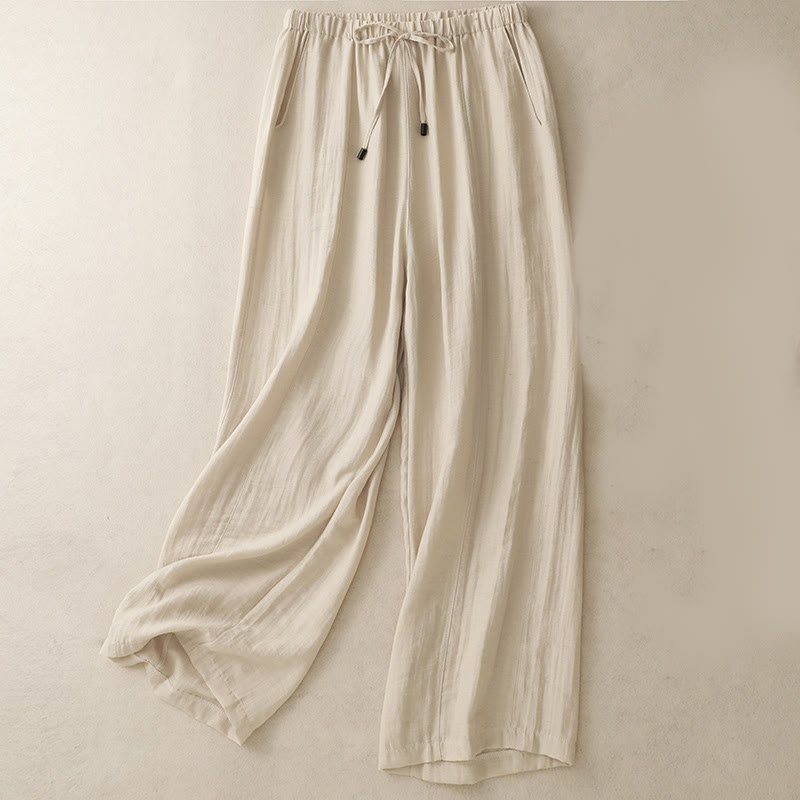 Buddha Stones Summer Drawstring Design Women's Wide Leg Pants With Pockets