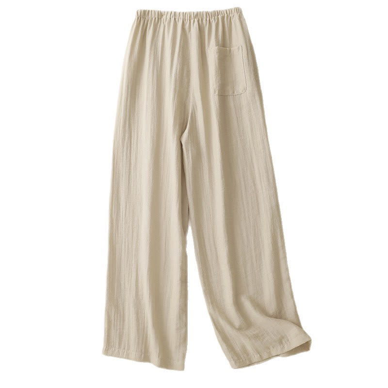 Buddha Stones Summer Drawstring Design Women's Wide Leg Pants With Pockets