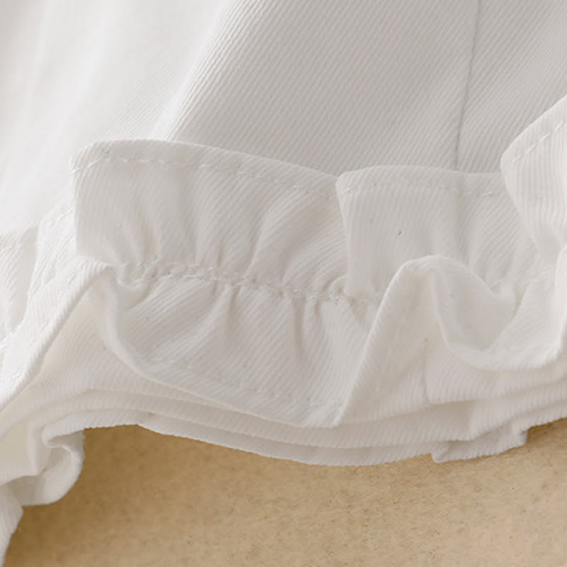 Buddha Stones Summer Button Ruffled Ankle-Length Women's Pants With Pockets