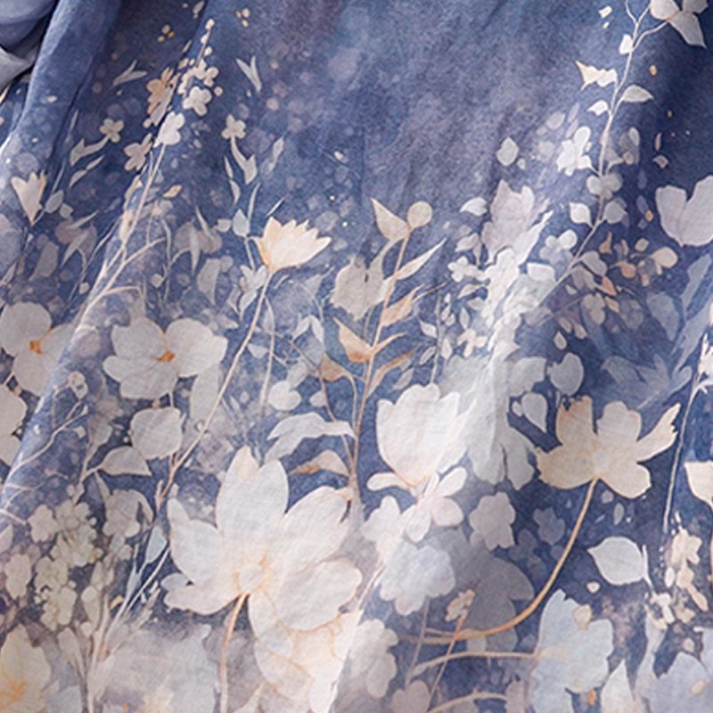 Buddha Stones White Flowers Crew Neck Cotton Half Sleeve Women's Shirt