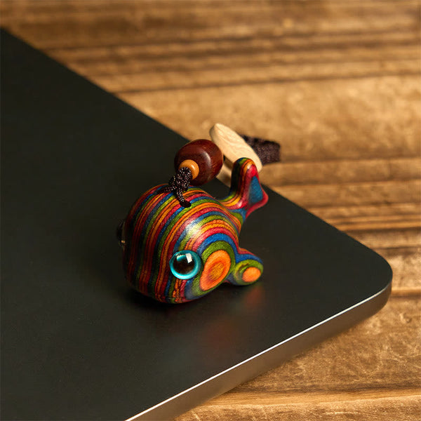 Buddha Stones Rainbow Eucalyptus Dolphin Carved Positive Key Chain Phone Hanging Decoration