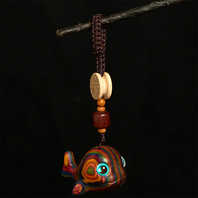 Buddha Stones Rainbow Eucalyptus Dolphin Carved Positive Key Chain Phone Hanging Decoration