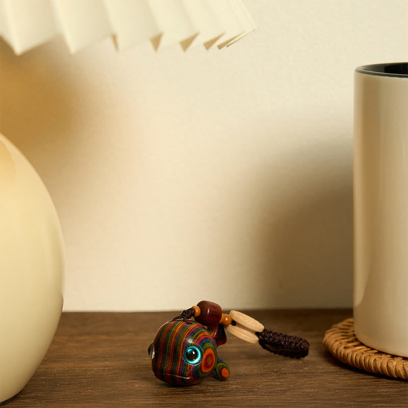 Buddha Stones Rainbow Eucalyptus Dolphin Carved Positive Key Chain Phone Hanging Decoration