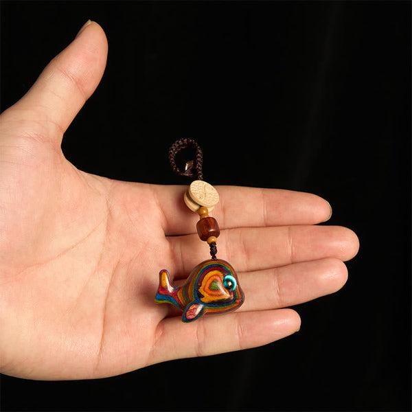 Buddha Stones Rainbow Eucalyptus Dolphin Carved Positive Key Chain Phone Hanging Decoration