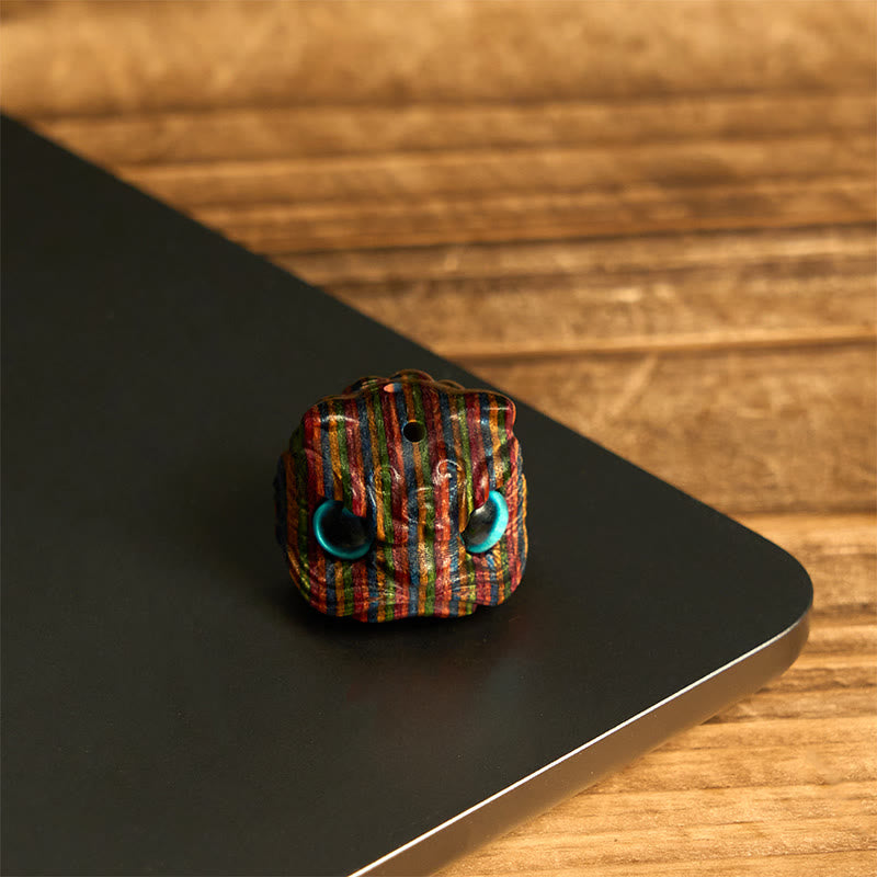 Buddha Stones 2Pcs Mini Rainbow Eucalyptus Dancing Lion Carved Balance Decoration