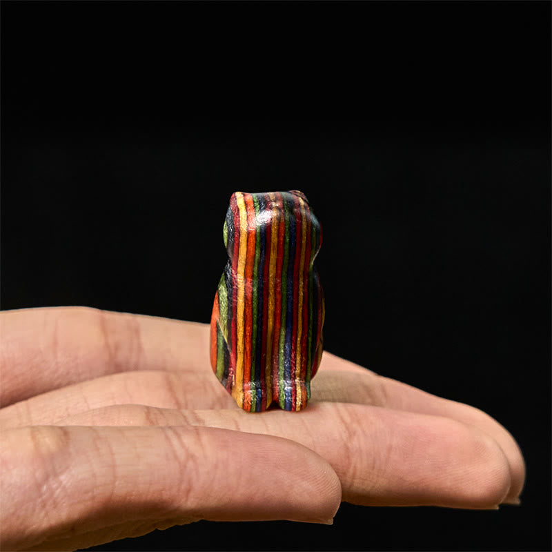 Buddha Stones 2Pcs Mini Rainbow Eucalyptus Sitting Cat Carved Reduce Stress Decoration