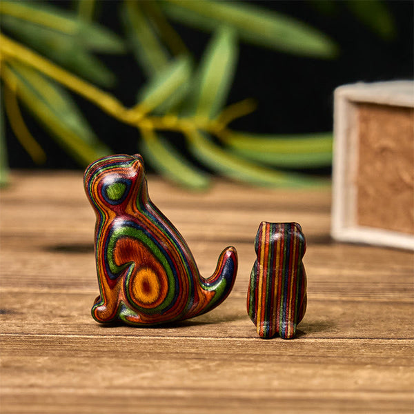 FREE Today: Creativity and Reduce Stress 2Pcs Mini Rainbow Eucalyptus Sitting Cat Carved Decoration