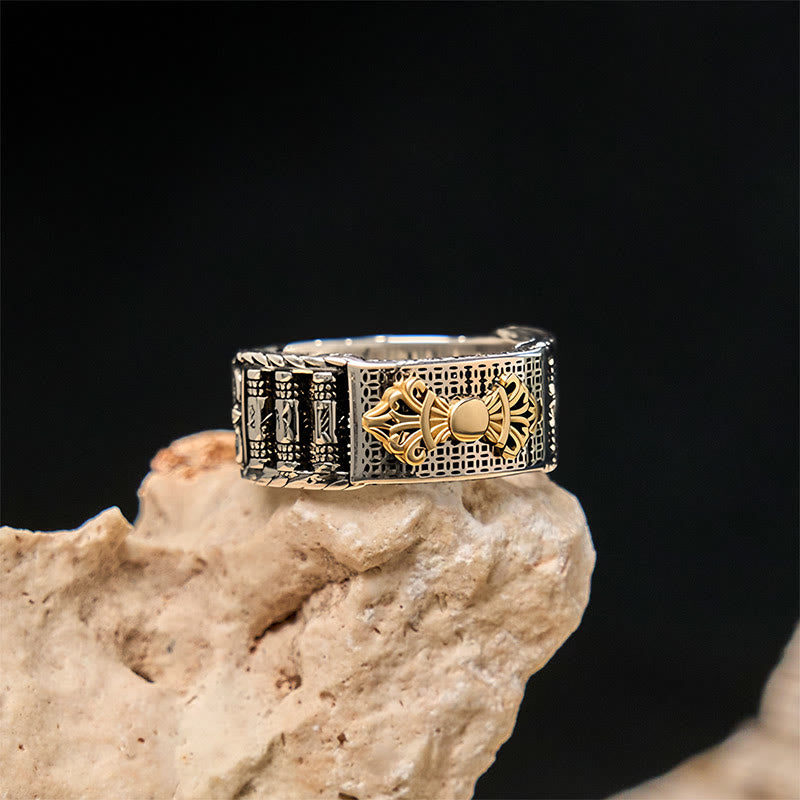 Buddha Stones Vintage Prayer Wheel Om Mani Padme Hum Copper Adjustable Wealth Ring