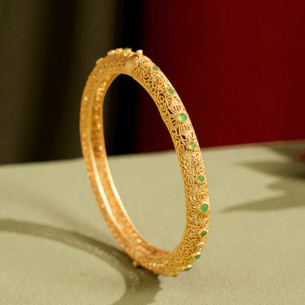 FREE Today: Wealth and Healing Hollow Filigree Design Copper Plated Gold Bracelet Bangle