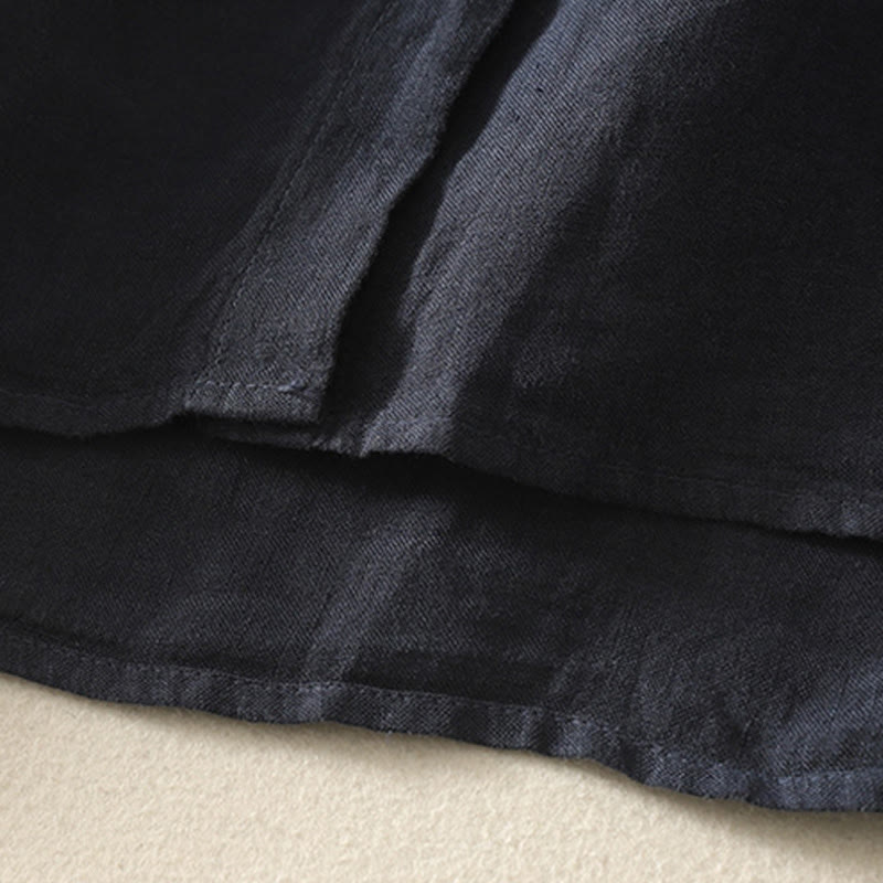 Buddha Stones Summer Plain Red Buttons Short Sleeve Women's Cotton Linen Shirt