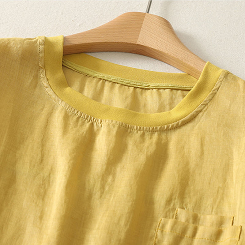 Buddha Stones Casual Embroidery Red Heart Short Sleeve Women's Cotton Linen T-Shirt