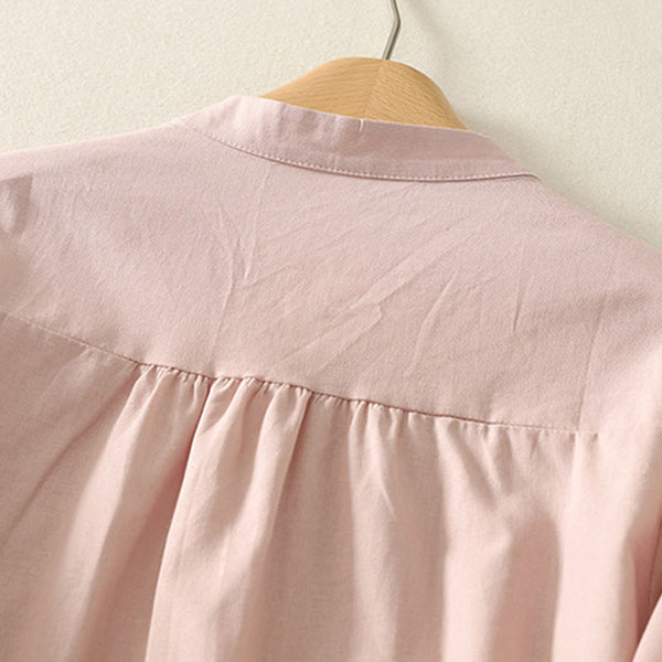 Buddha Stones Casual Daily Printing Lily Pattern Half Puff Sleeve Women's Cotton Linen Shirt