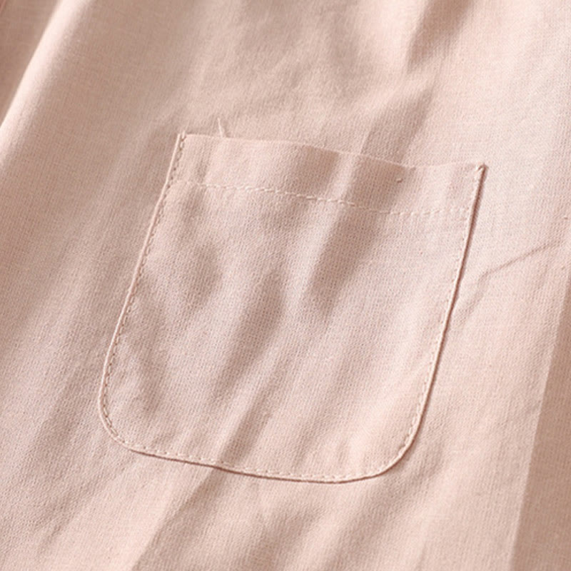 Buddha Stones Casual Daily Printing Lily Pattern Half Puff Sleeve Women's Cotton Linen Shirt