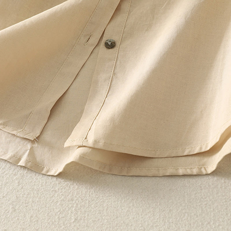 Buddha Stones Casual Daily Printing Lily Pattern Half Puff Sleeve Women's Cotton Linen Shirt