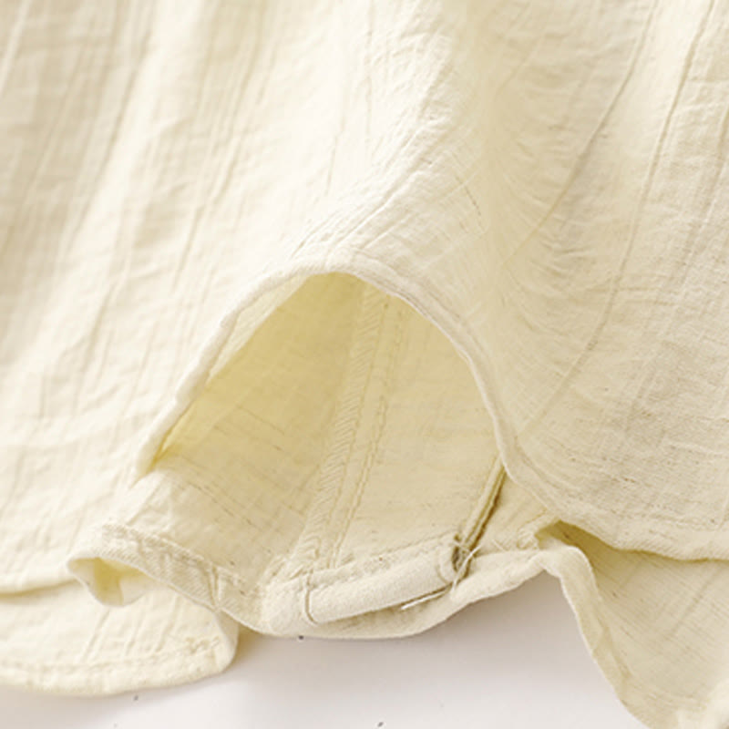 Buddha Stones Casual Plain Asymmetrical Lace-Up Design Puff Short Sleeve Women's Cotton Shirt