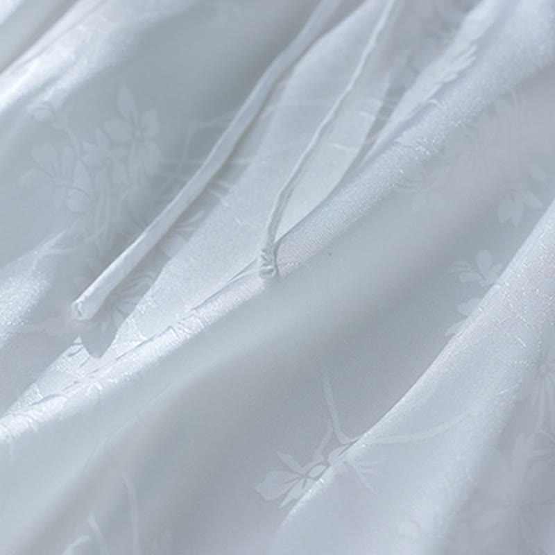 Buddha Stones Summer Solid Color Jacquard Flower Slit Design Three Quarter Sleeve Women's Shirt