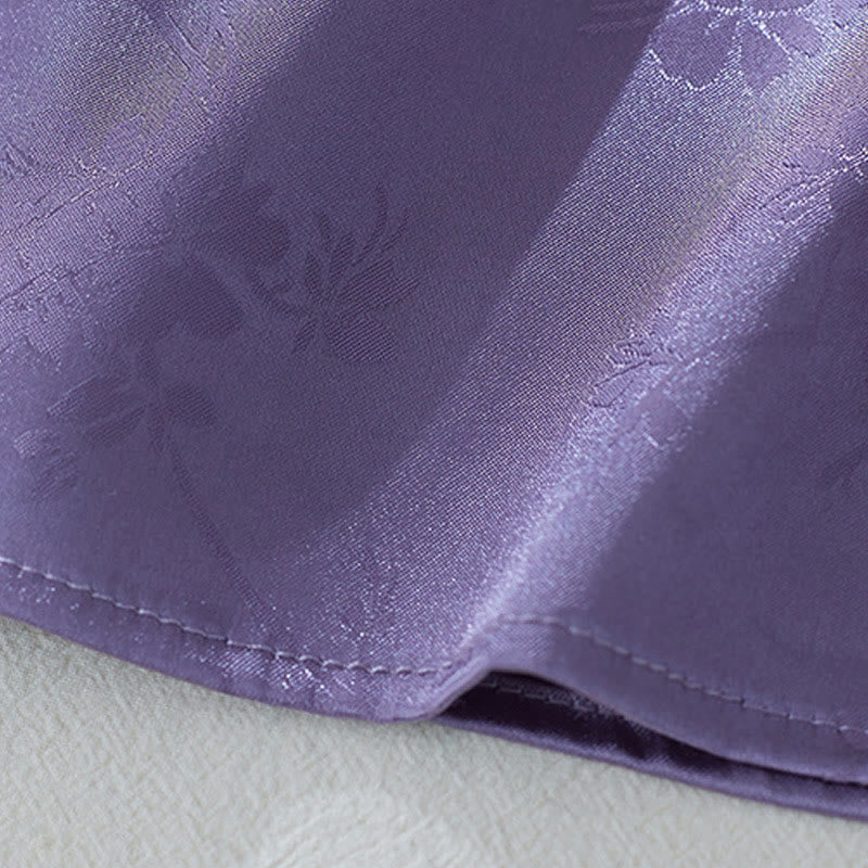 Buddha Stones Summer Solid Color Jacquard Flower Slit Design Three Quarter Sleeve Women's Shirt