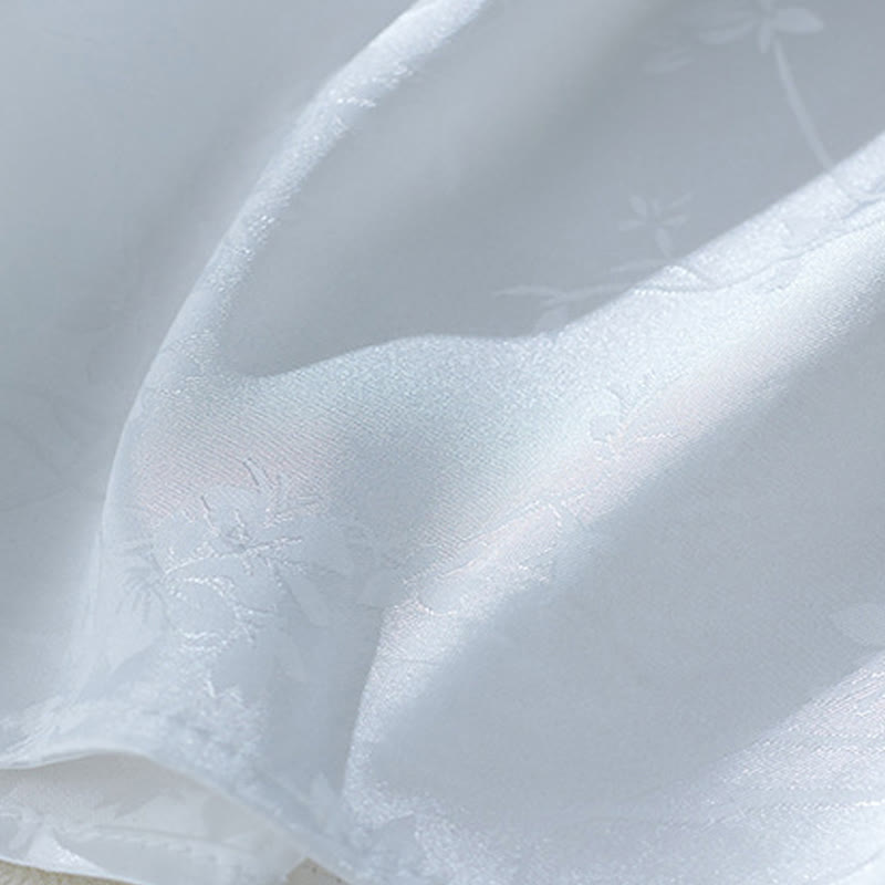 Buddha Stones Summer Solid Color Jacquard Flower Slit Design Three Quarter Sleeve Women's Shirt