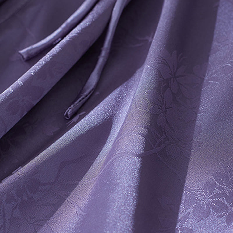 Buddha Stones Summer Solid Color Jacquard Flower Slit Design Three Quarter Sleeve Women's Shirt