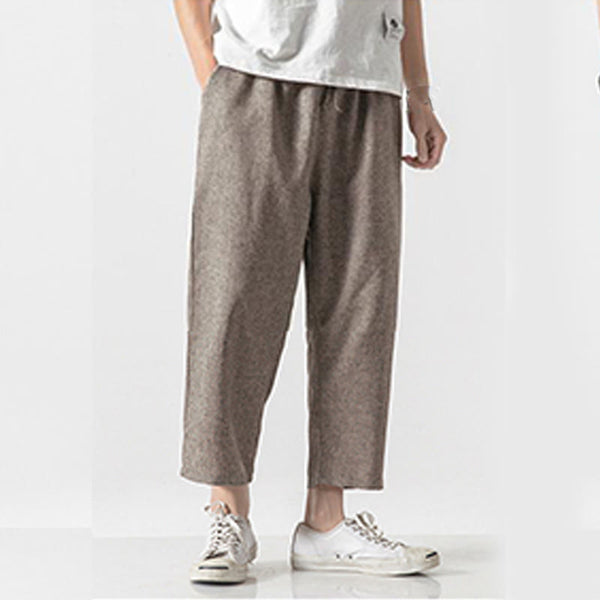 Buddha Stones Summer Plain Men's 7-8 Length Cotton Linen Pants With Pockets