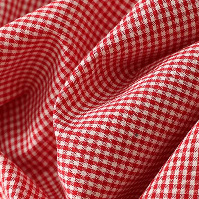 Buddha Stones Spring Plaid Ruffled Crew Neck Design Three Quarter Sleeve Cotton Women's Shirt