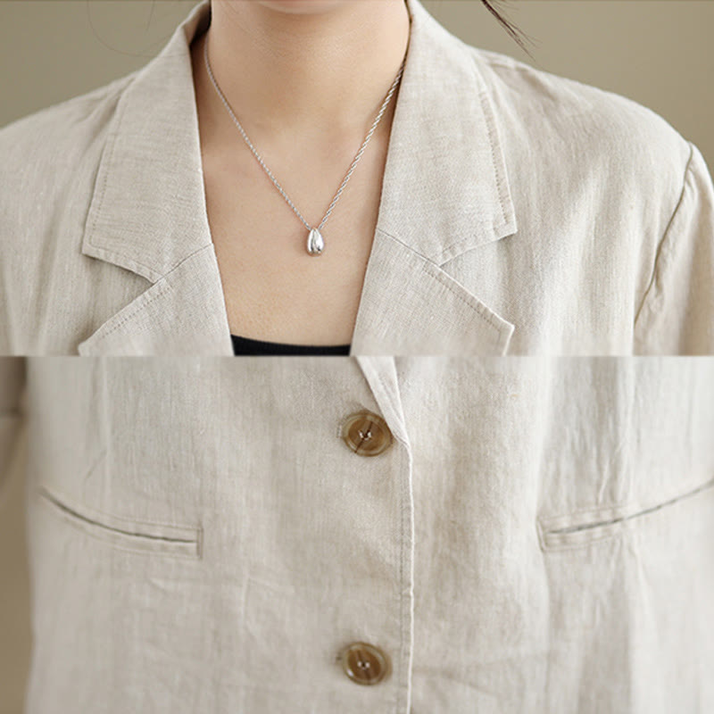 Buddha Stones Spring Casual Solid Color Long Sleeve Cotton Linen Women's Jacket With Pockets