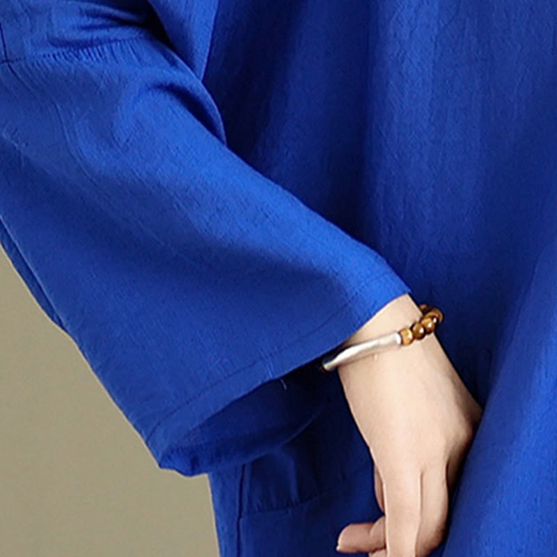 Buddha Stones Fall Casual V-Neck Long Sleeve Cotton Maxi Dress