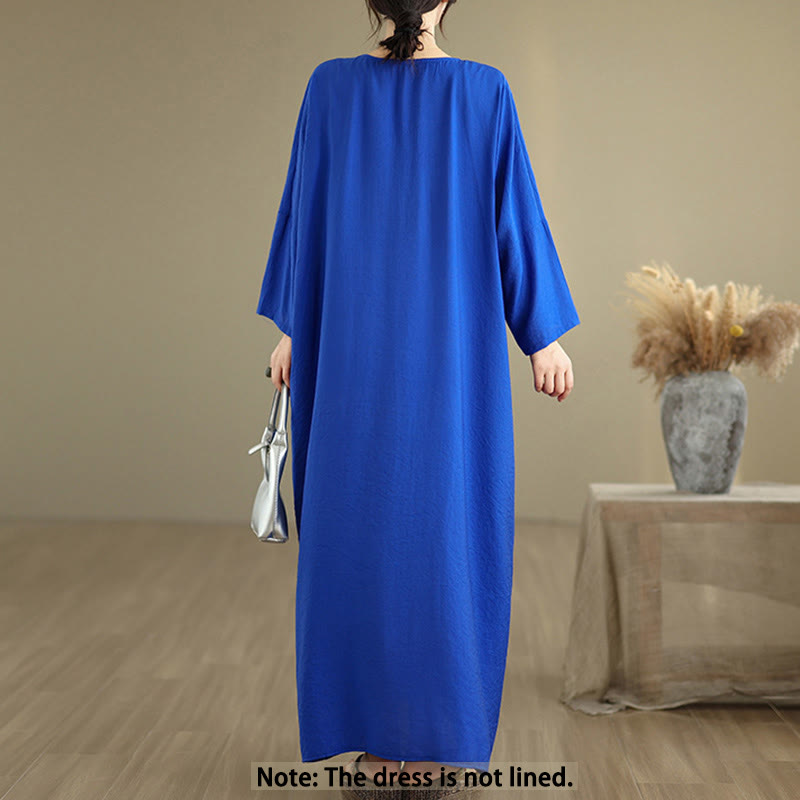 Buddha Stones Fall Casual V-Neck Long Sleeve Cotton Maxi Dress