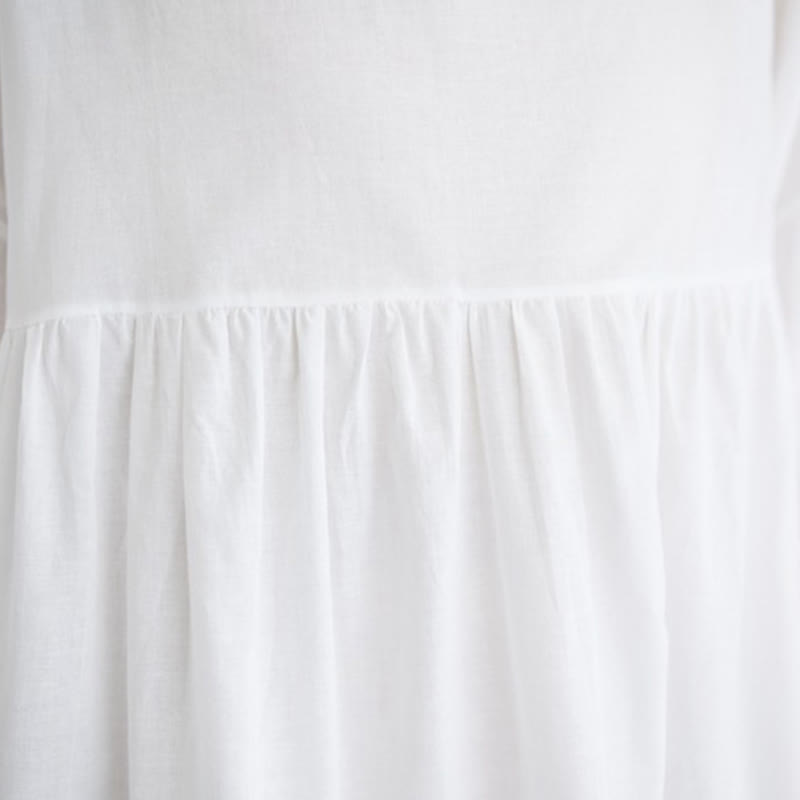 Buddha Stones Casual Solid Color Pleated Design Crew Neck Half Puff Sleeve Cotton Maxi Dress