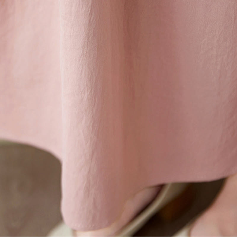 Buddha Stones Three-Dimensional Flower Design Ruffled Neck Cotton Linen Maxi Dress With Pockets