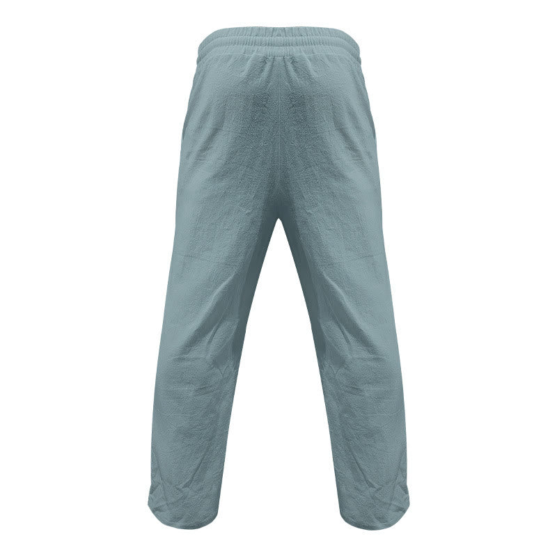 Buddha Stones Casual Plain Color Buttons Men's Cotton Pants With Pockets