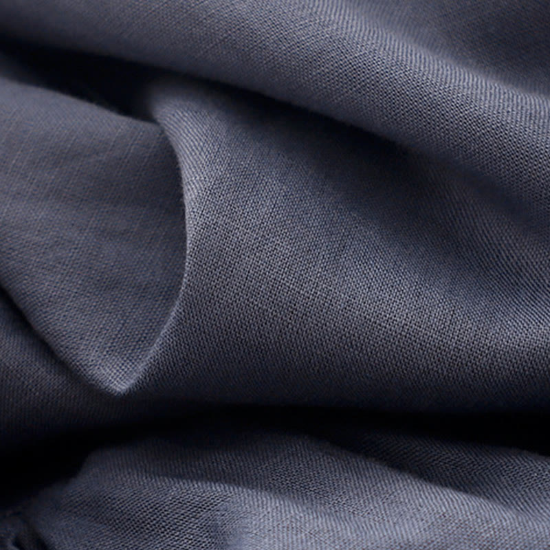 Buddha Stones Commute Pure Color Buttons Design Cotton Linen Midi Dress With Pockets