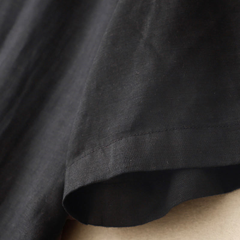 Buddha Stones Commute Pure Color Buttons Design Cotton Linen Midi Dress With Pockets