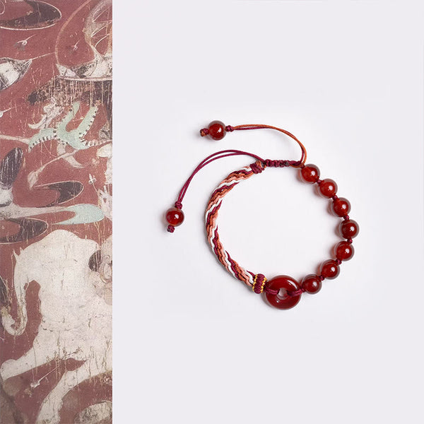 Buddha Stones Natural Red Agate Peace Buckle Logical Thinking Red Rope Bracelet