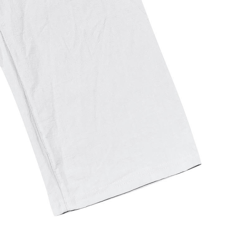 Buddha Stones Solid Color Buttons Drawstring Men's Cotton Pants With Pockets