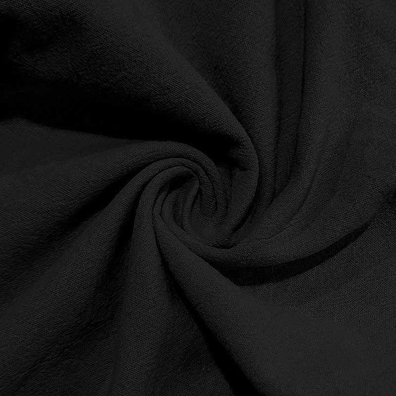 Buddha Stones Solid Color Buttons Drawstring Men's Cotton Pants With Pockets