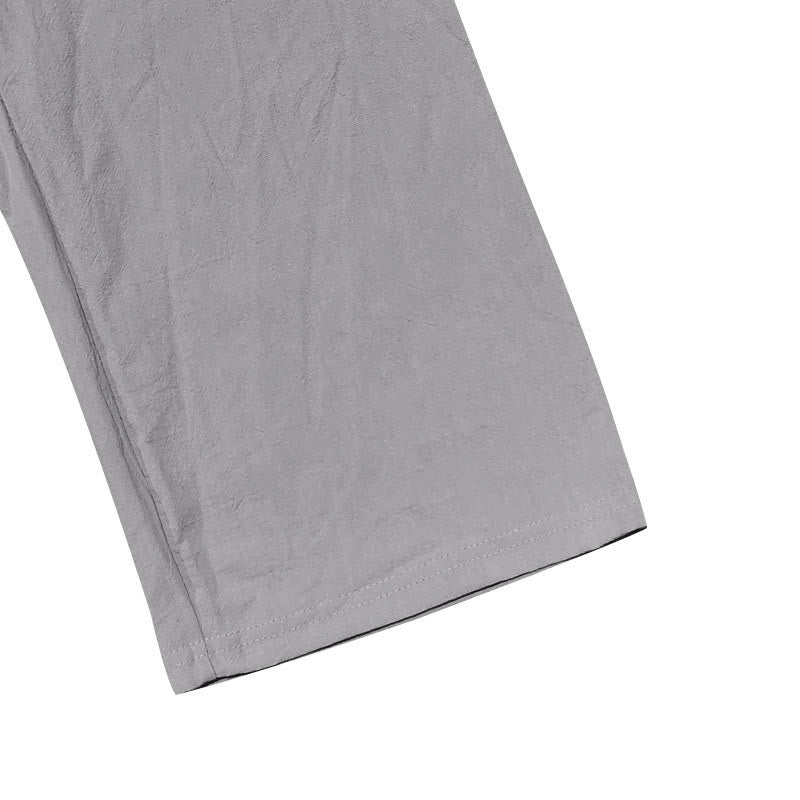 Buddha Stones Solid Color Buttons Drawstring Men's Cotton Pants With Pockets