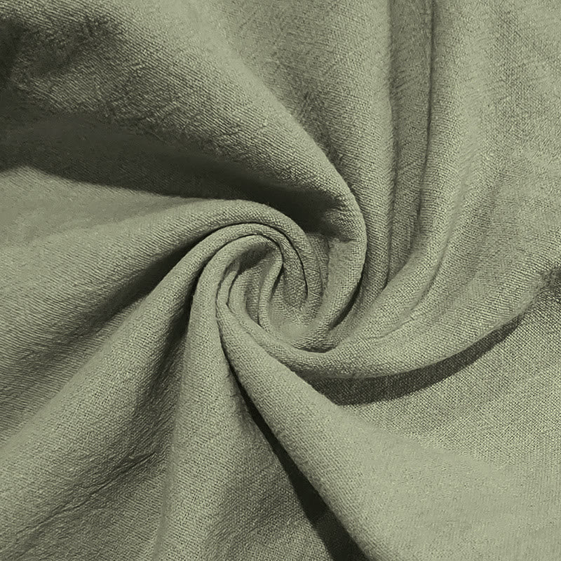 Buddha Stones Solid Color Buttons Drawstring Men's Cotton Pants With Pockets