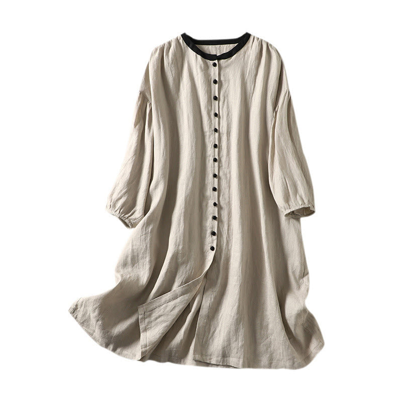 Buddha Stones Casual Vintage Buttons Design Women's Cotton Linen Coat With Pockets
