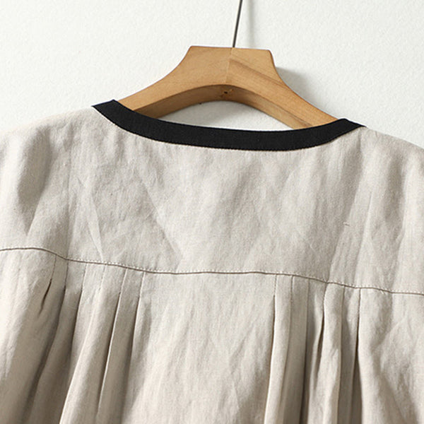 Buddha Stones Casual Vintage Buttons Design Women's Cotton Linen Coat With Pockets