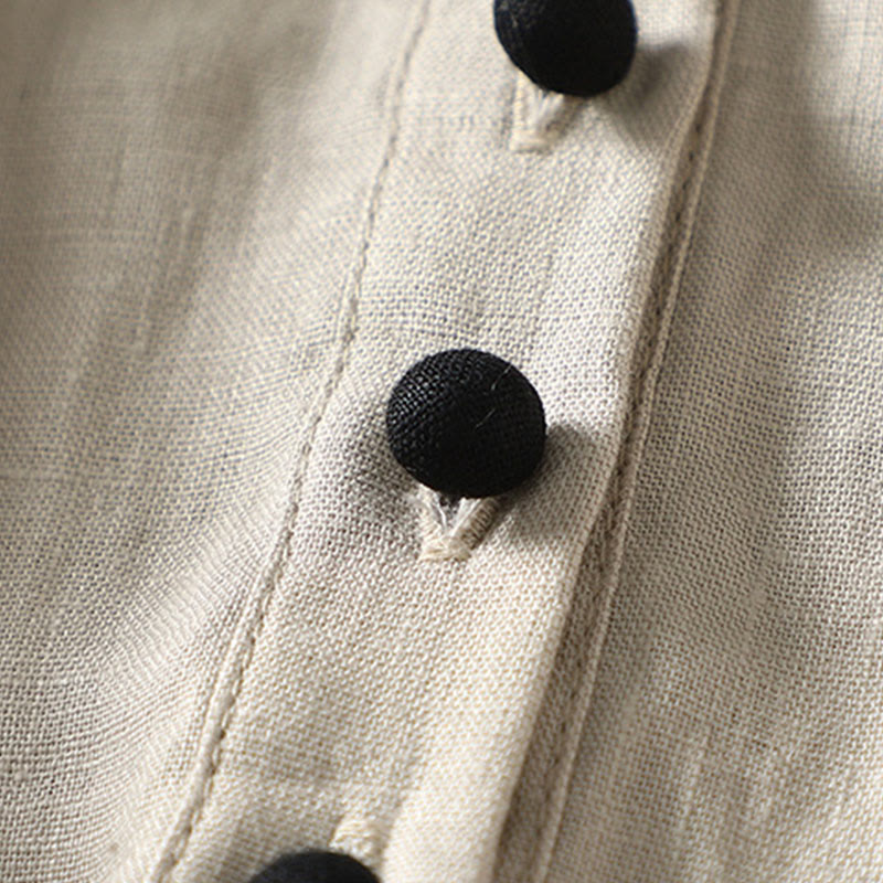 Buddha Stones Casual Vintage Buttons Design Women's Cotton Linen Coat With Pockets