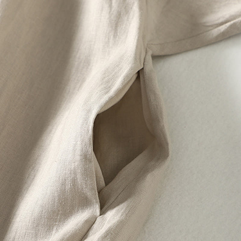 Buddha Stones Casual Vintage Buttons Design Women's Cotton Linen Coat With Pockets