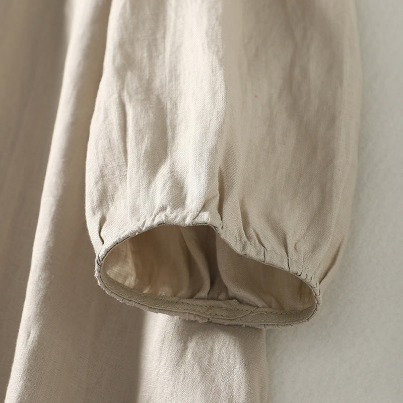 Buddha Stones Casual Vintage Buttons Design Women's Cotton Linen Coat With Pockets