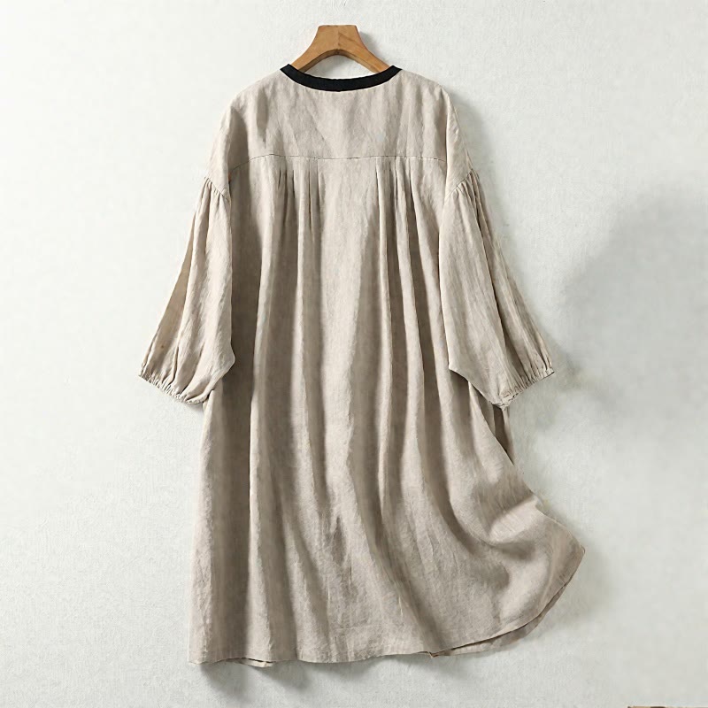 Buddha Stones Casual Vintage Buttons Design Women's Cotton Linen Coat With Pockets
