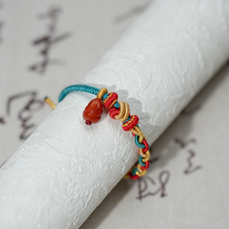 Buddha Stones Natural Red Agate Pixiu Confidence Four-strand Braid Rope Bracelet