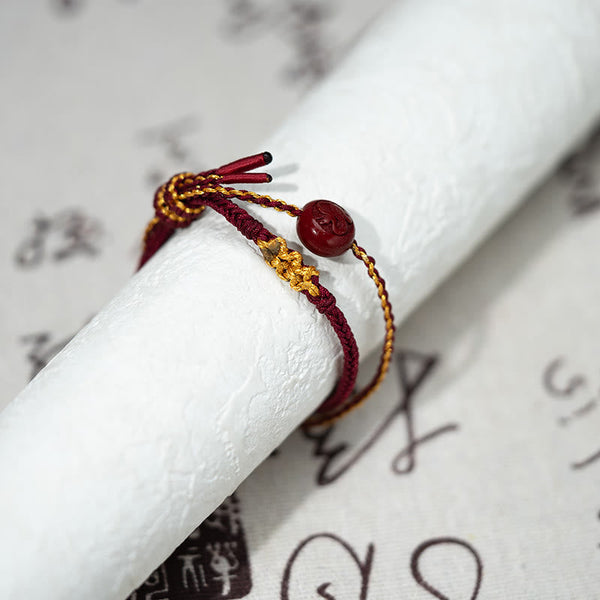 Buddha Stones Peach Blossom Knot Cinnabar Beads Eight-strand Braid Blessing Bracelet