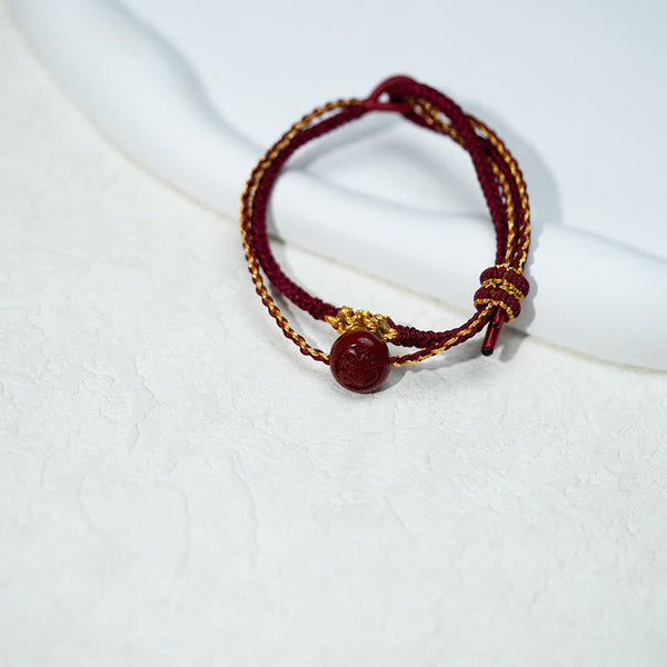 Buddha Stones Peach Blossom Knot Cinnabar Beads Eight-strand Braid Blessing Bracelet