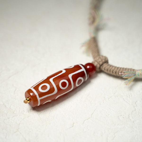 Buddha Stones Natural Red Agate Nine-eye Dzi Bead Power Rope Bracelet