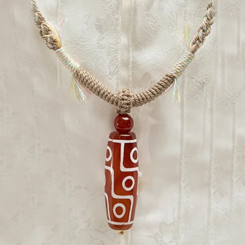 Buddha Stones Natural Red Agate Nine-eye Dzi Bead Power Rope Bracelet