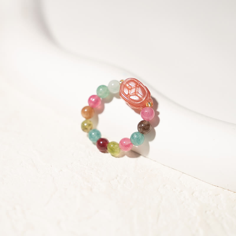 Buddha Stones Natural Tourmaline Manjusri Bodhisattva Pattern Positive Ring